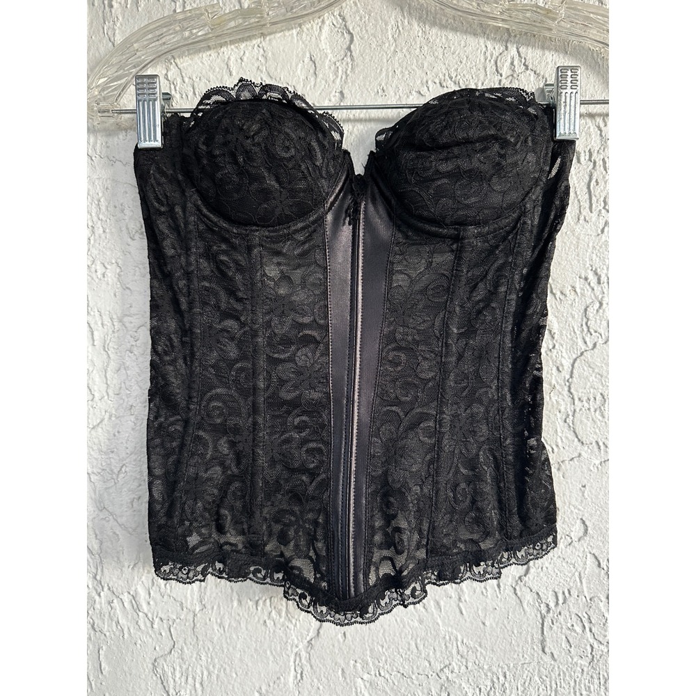 Lilyette Vintage Y2K Black Lace Bustier Corset Top Underwire Padded 32A USA Made